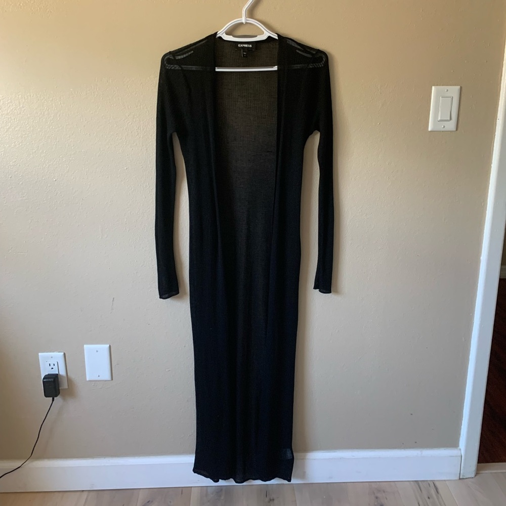 Express Sheer Long Ribbed Black Duster Cardigan, Size Small, NWOT
